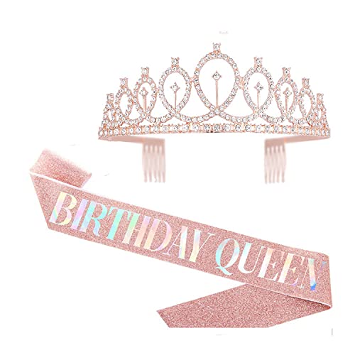 SYGA Birthday Queen Sash Birthday Party Sash Shiny Glitter for Women Girls Princess Elegant Party Decoration Accessory Supplies Gifts for Girl Women with Fun Party Queen Lettering-Gold, 154cm Long