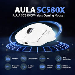 Aula SC580X Tri Mode Gaming Mouse, PAW3325 Sensor, 10000DPI, 1000Hz