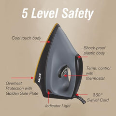 Baltra Casual 750 Watts Dry Iron | Non Stick Coated Soleplate | Light Weight | Adjustable Temperature Control | Cotton Braided Swivel Cord | Press Iron for Clothes | 2 Years Warranty