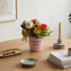 Dekorly Premium Artificial New Rose Flower with Pink Decorative Pot (Storage Large) – 22 cm Faux Flower Arrangement for Home Decor Living Room Bedroom Office Decor (1, Rose)