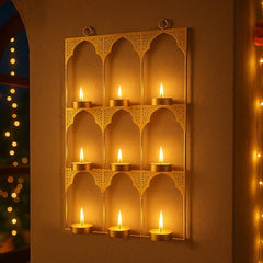 CraftVatika Tealight Candle Holder,Festiv Diwali Decor Items, Wall Mounted Hanging Iron Leaf Design Tealight Candle Holder Stand Frame for Home Christmas Diwali Decoration Items, Wall Decor Items