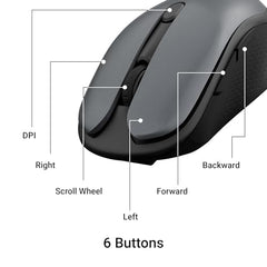 ZEBRONICS Charm Rechargeable Wireless Mouse, Dual Mode (2.4GHz + BT), Dual Bluetooth, Upto 1600 DPI, Silent Operation, 6 Buttons, Comfortable & Ergonomic, for Mac | Laptop | Computer (Metallic Grey)