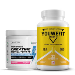 Wellcore Creatine with Omega 3 Capsules Triple Strength (Creatine 122g Fruit Fusion & 30 Capsules Omega) | 1250mg Triple Strength | EPA + DHA | Enhanced Muscle Strength |