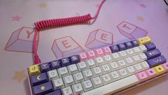 ASCENY Coiled & Double-Sleeved Mechanical Keyboard Cable, for Type-C Mechanical Keyboards (Pink)