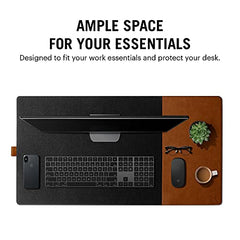 DailyObjects Combo Super Smooth Vegan Leather Reversible, Anti Slip, Water Resistent Felt Turf 2.0 Desk Mat | Vegan Leather Black Desk Tray Organiser - Set of 2
