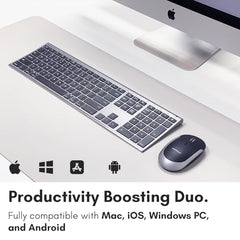 Macally Premium Bluetooth Keyboard and Mouse for Mac | Compatible Wireless Apple Keyboard and Mouse Combo (110 Keys Multi-Device Rechargeable) for MacBook Pro/Air and iMac - Space Gray