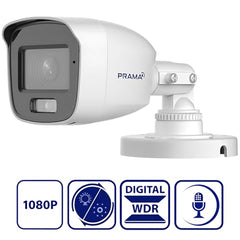 PRAMA PT-HTD70FOE-LPFS 2MP Ranginview Audio Fixed Turret Dome Camera, Built-in Microphone,1920 × 1080 Resolution, up to 20 Meters of IR Distance and 20 Meters of White Light Distance.