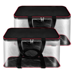 SNDIA 2 Pack 33L Transparent Clothes Storage Bags | Underbed Storage | Moisture Proof , Clothes Organizer for Lehengas, Dresses & Wardrobe Storage with Strong Zipper (RedBlack, 39x34x21cm)
