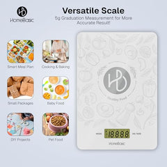 HomeBasic Digital Kitchen Weighing Scale 5kg | Food Weighing Machine, Weight Scale for Food, ±1g Accuracy, Multi-Units (g/oz/lb/ml), Tare Function, Waterproof Platform for Cooking, Baking & Diet