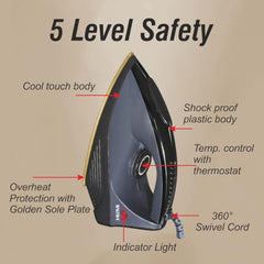 Baltra Casual 750 Watts Dry Iron | Non Stick Coated Soleplate | Light Weight | Adjustable Temperature Control | Cotton Braided Swivel Cord | Press Iron for Clothes | 2 Years Warranty