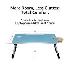 Amazon Basics Engineered Wood Foldable Laptop Table with Cup Holder, Tablet Groove and Mini Drawer (60L x 40W x 26H cm, Black)