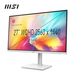 MSI Modern MD272QXPW 27 Inch 2K WQHD Office Monitor - 2560 x 1440 IPS Panel, 100 Hz, Eye-Friendly Screen, DisplayHDR 400, Speakers, 4-Way Adjustable Stand, KVM-DP 1.2a, HDMI 2.0b, USB Type-C, White