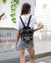 WANQLYN Ethnic Style Backpack For Women and Girls,Fashion Bag,Nylon College,School,Office Bag,Printed Backpack (Leaf Black)
