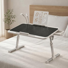 StarAndDaisy T9 Foldable Bed Table for Laptop & Study, 4-Level Adjustable Angled Tabletop, Large Desktop Surface with Anti-Slip Stopper, Tablet & Phone Slot, Storage Drawer, Stable Legs, PP & TPE