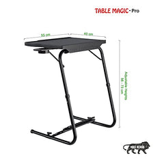 TABLE MAGIC- BADE Multipurpose Laptop Table Mat Finish - Adjustable, Foldable, Portable, Engineered Wood Top with Footrest, Top Size 60 * 45cm (X-Large, Midnight Black)