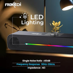 FRONTECH 1.0 USB Powered Multimedia Speakers with RGB Lights, 10W Output Power, AUX/USB Connectivity, for Laptop, PC, Mobile, Volume Control (SPK-0008, Black)