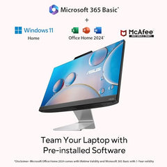 ASUS AIO A3202,21.45",12th Gen, Intel Core i3-1215U, All-in-One PC (FHD/8GB/256GB/Windows 11/MS Office 365 Basic (1Year)*/Office 2024/Black/4.84 Kg), with Wireless Keyboard & Mouse, A3202WBA-BPB010WS