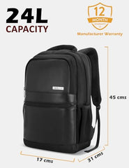 Lavie Sport 45cm Pioneer 24 Litres Laptop Backpack with Trolley Sleeve For Men & Women|Vegan Leather|Office Travel Backpack|Front organizer|Bottle Holder|Fits upto 14" Laptop