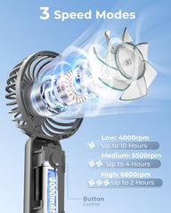 ARCTICOOL Portable Mini Fan - Rechargeable Hand Fan with 3 Adjustable Speeds, 2000mAh Battery, Lightweight Design, Low Noise, and Easy Portability for Indoor and Outdoor Use (Deep Black)