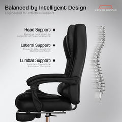 Kepler Brooks Italia Premium Leatherette Office Chair for Work | 3-Years Warranty | Boss Chair for Office, Ergonomic Executive Chair, Cushioned Arms & Seat, Leg Rest, Heavy Duty Metal Base (Black)
