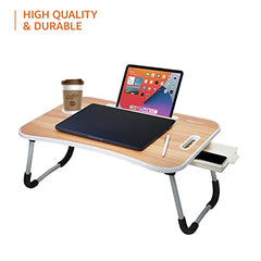 Amazon Basics Engineered Wood Foldable Laptop Table with Cup Holder, Tablet Groove and Mini Drawer (60L x 40W x 26H cm, Black)