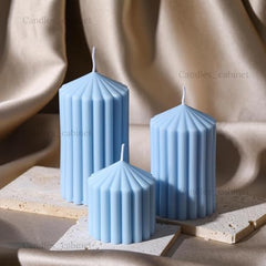 CANDLE CABINETS Ribbed Pillar Candle Set of 3 – 3.2x2 Inch Soy Wax Scented Candles – Minimalist Ribbed Texture for Aesthetic Home Decor & Romantic Gifting (Light Blue)