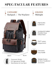 FUR JADEN Eco Friendly Travel 4 Compartment Laptop Backpack Made of Water Resistant Sustainable Canvas and Vegan Leather for Unisex for Travel Hiking Work (Coffee)