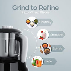 Longway Kratos 1000 Watt Juicer Mixer Grinder with 4 Jars for Grinding, Mixing, Juicing with Powerful Motor (Black, 4 Jars)