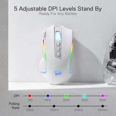 Redragon M612AK PRO RGB Gaming Mouse, 8000 DPI Wired/Wireless Optical Mouse with 9 Programmable Buttons & 7 Backlit Modes, BT & 2.4G Wireless, Software Supports DIY Keybinds Rapid Fire Button