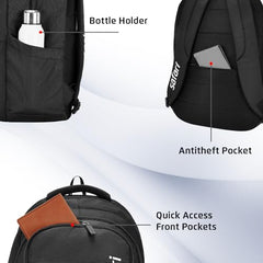 Safari Saga 32L Laptop Backpack Bag for Men and Women, Ideal for Office/School/College Boys and Girls, 2 Compartment Backpack with Front Pocket, Organizer & Bottle Holder, Color Black