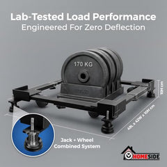 HOMESIDE Adjustable Washing Machine Stand with Wheels upto 170 kg Capacity | Heavy Duty Metal Trolley for 5-12 kg Top & Front Load Machines, Anti-Vibration Pads | Universal Fridge, Cooler Stand - Black