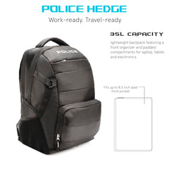 Police 35 Litre Office Laptop Backpack Bag for Man/Women Water Resistant College Bag for Boys Stylish Trendy and Durable - Black