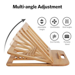 RarestCorp Handmade Wooden Laptop Stand for Desk that is Compatible with iPad, MacBook Pro, Notebook, HP, and Dell Devices and has an Adjustable Height and Foldable Riser 15.6 inches at Most Walnut