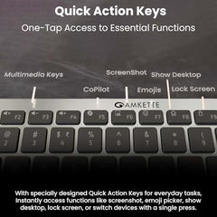 Amkette Wi-Key Mini 2 (3in1) Multi-Device Wireless Keyboard and Mouse Combo, Scissor Keys, One-Click Device Switching, Dual OS Layout, 3200 DPI Mouse, macOS, Windows, Android & iOS Compatible, Grey