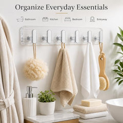 SIGNAMIO 6 Hook Shelf Adhesive Strip Wall Hanging Sticky Hook Black