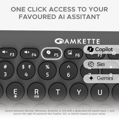 Amkette New and Improved Optimus BT 4-in-1 Multi-Device Wireless Keyboard, Pop Keys, Bluetooth, One-Click Device Switching, AI Access, Dual OS Layout, Windows, macOS, Android & iOS Compatible, Black