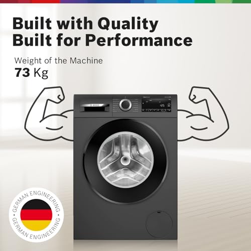 Bosch 9kg 5 Star Anti Stain & AI Active Water Plus Fully Automatic Front Load Washing Machine with Built in Heater (WGA1420TIN, Pretreatment & Steam with Anti Bacteria and 5 Star Inverter, Black Grey)