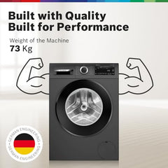 Bosch 9kg 5 Star Anti Stain & AI Active Water Plus Fully Automatic Front Load Washing Machine with Built in Heater (WGA1420TIN, Pretreatment & Steam with Anti Bacteria and 5 Star Inverter, Black Grey)