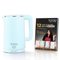 Tesora 1.8L Electric Kettle, 1500W,Stainless Steel Interior, 12 Recipe Book | Electric Water Boiler, Tea Maker, 1500W Fast Boiling, Cool-Touch Body, 360° Base, Auto Shut-Off, Boil-Dry Protection