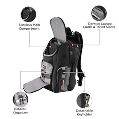 HARISSONS Teknos Business Travel Laptop Backpack | 35L | Fits 15.6” Laptop | 900D PU-Coated Polyester & Vegan Leather | Work, Travel & Commute | USB Port, Anti-Theft Pocket, Rain Cover (Black)