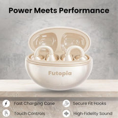 FUTOPIA Loop (OWS) Wireless Bluetooth Earbuds 5.4, Open Ear Design, 10mm Copper Speaker, 300mAh Charging Case, Type-C Fast Charging, HD Sound, BT Name Change, Built-in Mic-Black