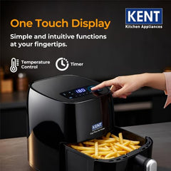 KENT Digital Air Fryer 5L | 1400W | Bake, Grill & Roast | Up to 80% Less Oil Usage | 8 Preset Menu | Rapid Heat Circulation | Digital Display & Touch Control Panel | Glass Window with in built Light