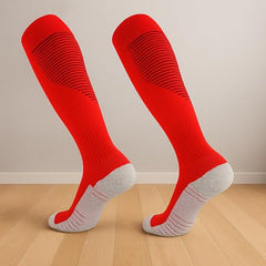 MOMISY Soccer Football Athletic Sports knee High Cotton Blend Socks for Men & Women | Odour Free, Superior Grip-Pack of 1 (Red Black)