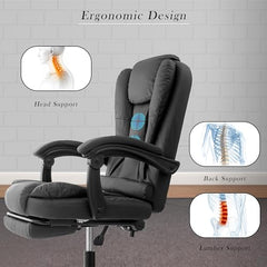 Casa Haus Italia Premium Leatherette Office Chair for Work | Boss Chair, Ergonomic Executive, Luxurious Cushioned Arms & Seat, 2 Point Back Massager, Heavy Duty Metal Base (Burgundy)