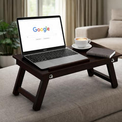 Laptop Table, Laptop Table on Bed, Foldable Bed Desk with Side Cup Holder, Portable Lap Tray for Study and Work (Honey Finish)