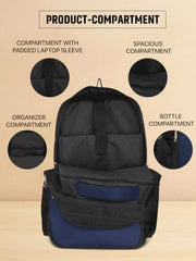 Cosmus Atomic Dx 3 Compartment Large Laptop Bag Black Navy Blue Polyester Laptop Backpack
