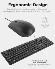 Lenovo 305 USB-C Wired Keyboard & Mouse Combo, Black, Spill-Resistant, Narrow Border, Adjustable Tilt, Full-Size Keyboard & Mouse, Compatible with Laptop, PC, Tablet, USB-C Connectivity Gaming Office