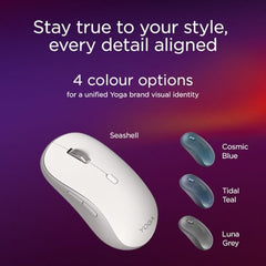 Lenovo Yoga Bluetooth Silent Mouse, 3 Level DPI Adjustment, 36 Month Battery Life, Bluetooth 5.3, 3 Device Paring, Whisper Quiet, Programmable Buttons, Smooth Finish, Luna Grey