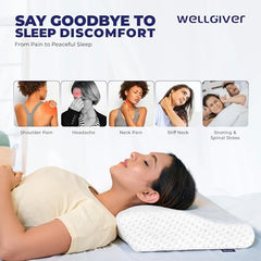 WELLGIVER Cervical Butterfly Pillow | Orthopedic Memory Foam for Neck & Shoulder Pain | Ergonomic Contour Design | Dual Height Support | Side Sleeper Pillow with Arm Rest - Pack of 1