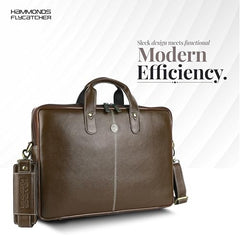 HAMMONDS FLYCATCHER Genuine Leather Office Bag for Men - 15.6 Inch Laptop Bag for Men for Professionals, Business Travelers - Adjustable Straps & Multiple Compartments - 1 Year Warranty - Brown